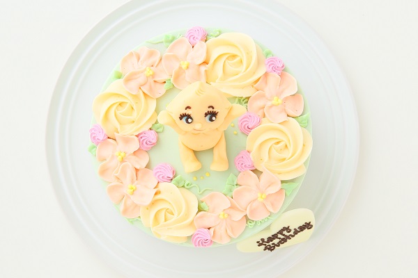 チョコキャラクター人形付き フラワーバタークリームデコレーションケーキ 4号 12cm  2