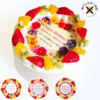 アレルギー対応 卵不使用 誕生花ケーキ メッセージプリント フレッシュ生クリームのフルーツデコレーションケーキ 4号 12cm cream-4-flower-noegg 1