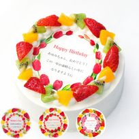 誕生日花ケーキ メッセージプリント フレッシュ生クリームのフルーツデコレーションケーキ 5号 15cm cream-5-flower