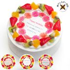 アレルギー対応 卵不使用 誕生日花ケーキ メッセージプリント フレッシュ生クリームのフルーツデコレーションケーキ 4号 12cm cream-4-flower-noegg 1