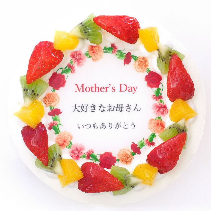 母の日カーネーションケーキ メッセージプリント フレッシュ生クリームのフルーツデコレーションケーキ 7号 21cm cream-7-mother  4