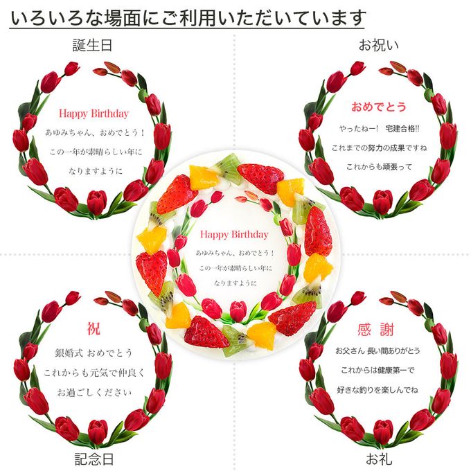 誕生日花ケーキ メッセージプリント フレッシュ生クリームのフルーツデコレーションケーキ 7号 21cm cream-7-flower 3
