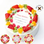 アレルギー対応 卵不使用 誕生日花ケーキ メッセージプリント フレッシュ生クリームのフルーツデコレーションケーキ 5号 15cm cream-5-flower-noegg 1