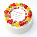 アレルギー対応 卵不使用 誕生日花ケーキ メッセージプリント フレッシュ生クリームのフルーツデコレーションケーキ 6号 18cm cream-6-flower-noegg 2