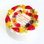 誕生花ケーキ メッセージプリント フレッシュ生クリームのフルーツデコレーションケーキ 5号 15cm cream-5-flower 2