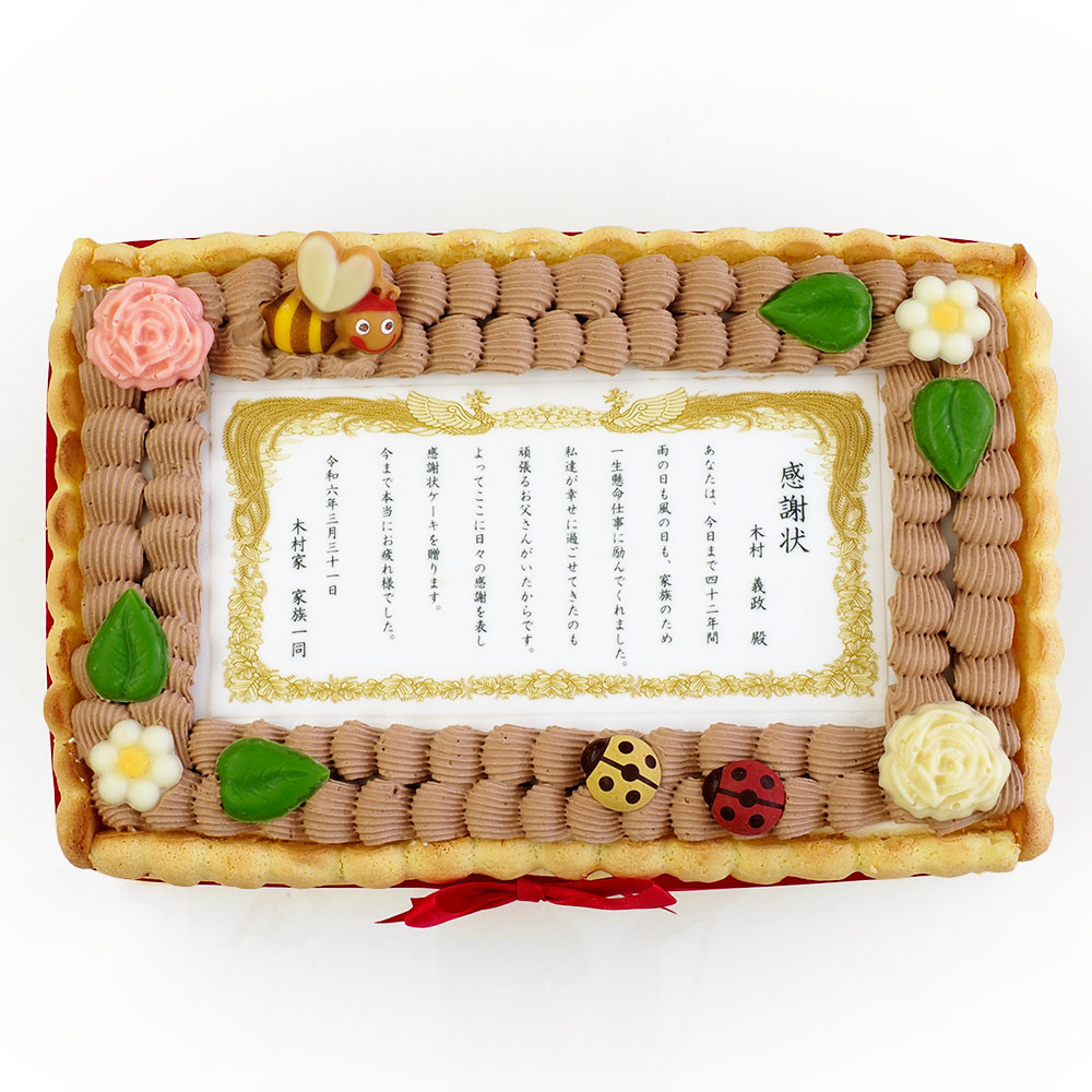 表彰状ケーキ メッセージプリント ビスキュイ付生クリームショートケーキ 22×14cm 6～8名様用 thanks-cake 3