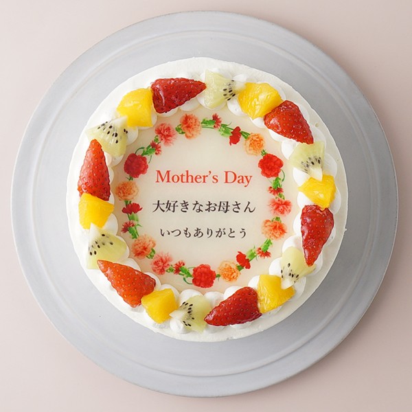 母の日ケーキ 母の日カーネーション メッセージプリントフルーツデコレーションケーキ 4号 12cm cream-4-mother 2