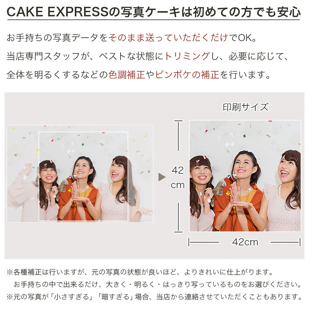 写真ケーキ スクエア型 ビスキュイ付フレッシュフルーツ乗せ生クリーム