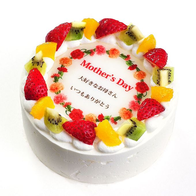 母の日カーネーションケーキ メッセージプリント フレッシュ生クリームのフルーツデコレーションケーキ 6号 18cm cream-6-mother 母の日2026 1