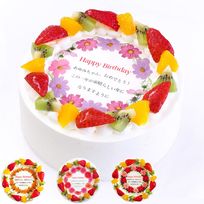 誕生花ケーキ メッセージプリント フレッシュ生クリームのフルーツデコレーションケーキ 5号 15cm cream-5-flower