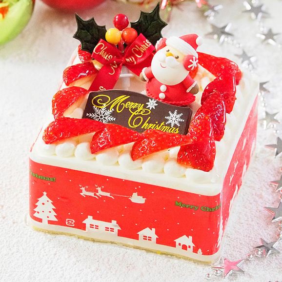 【CAKE EXPRESS】クリスマスケーキ スクエア型 イチゴ生クリーム 4号