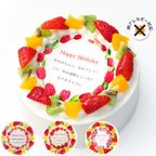 アレルギー対応 卵不使用 誕生日花ケーキ メッセージプリント フレッシュ生クリームのフルーツデコレーションケーキ 4号 12cm cream-4-flower-noegg 1