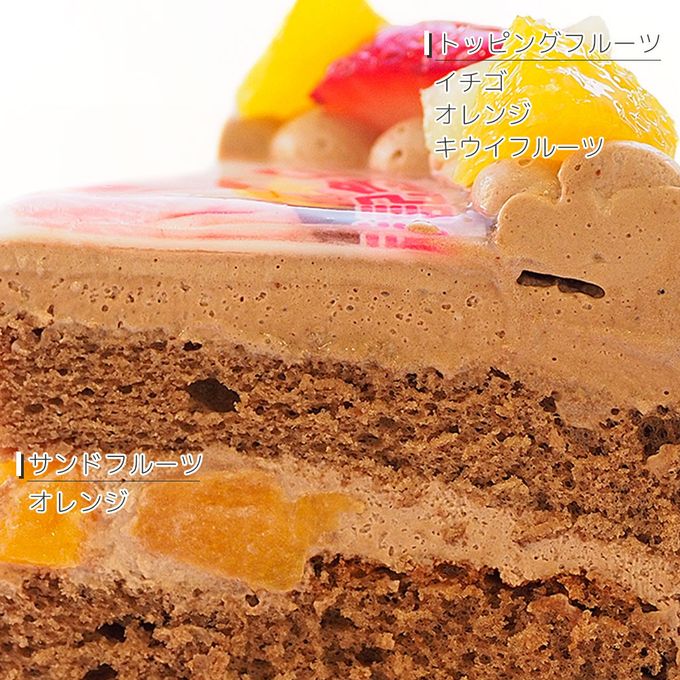写真ケーキ スクエア型 ビスキュイ付フレッシュフルーツ乗せ生チョコクリームショートケーキ 7号 21×21cm choco-square-7-p2 6