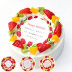 誕生日花ケーキ メッセージプリント フレッシュ生クリームのフルーツデコレーションケーキ 6号 18cm cream-6-flower 1
