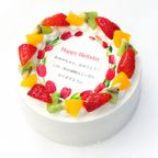 アレルギー対応 卵不使用 誕生日花ケーキ メッセージプリント フレッシュ生クリームのフルーツデコレーションケーキ 4号 12cm cream-4-flower-noegg 2
