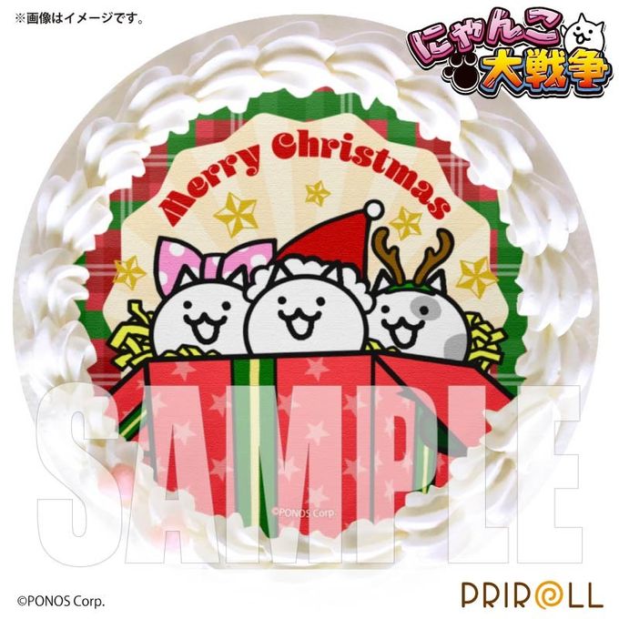 【限定キラキラ缶バッジ付き】Xmasプリケーキ2025（ネコのプレゼント）【特典缶バッジ付き】[にゃんこ大戦争]5号 15cm 1
