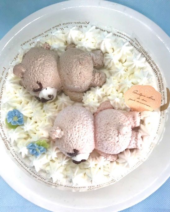 なかよしくまちゃん★ぷぅとぴぃのおひるね【虹のなかで】(白いふんわりデコ)5号 2