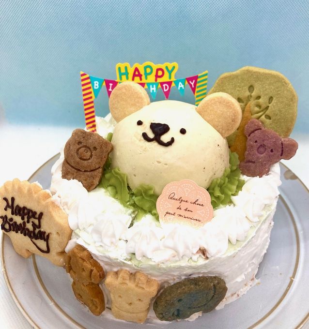 ぼくのわたしの☆たのしいどうぶつえん【選べるケーキトップ♪(うさぎいちごムース、くまプリンムース)】(白いふんわりデコ)４号 2