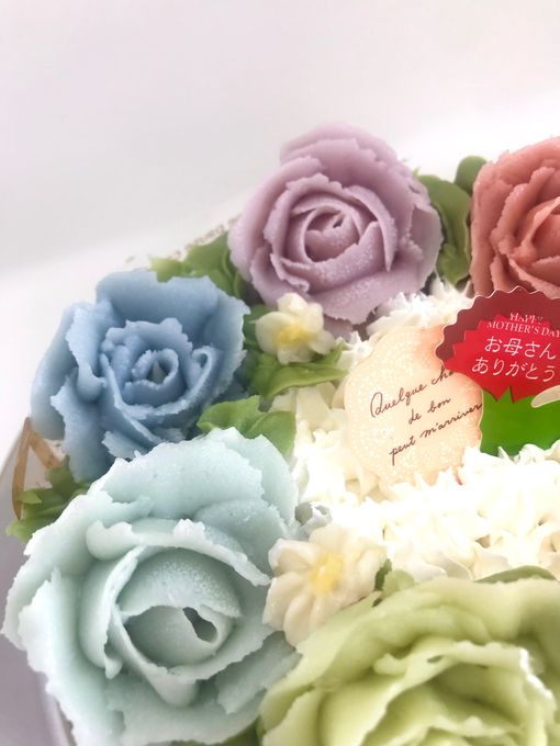 母の日フラワーケーキ【にじいろのしあわせ】(白いふんわりデコ)４号  2