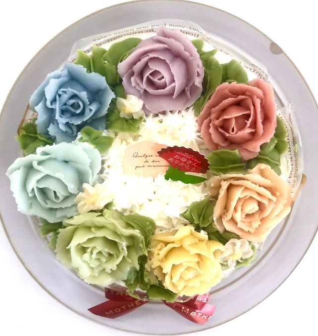 母の日フラワーケーキ【にじいろのしあわせ】(白いふんわりデコ)４号  4