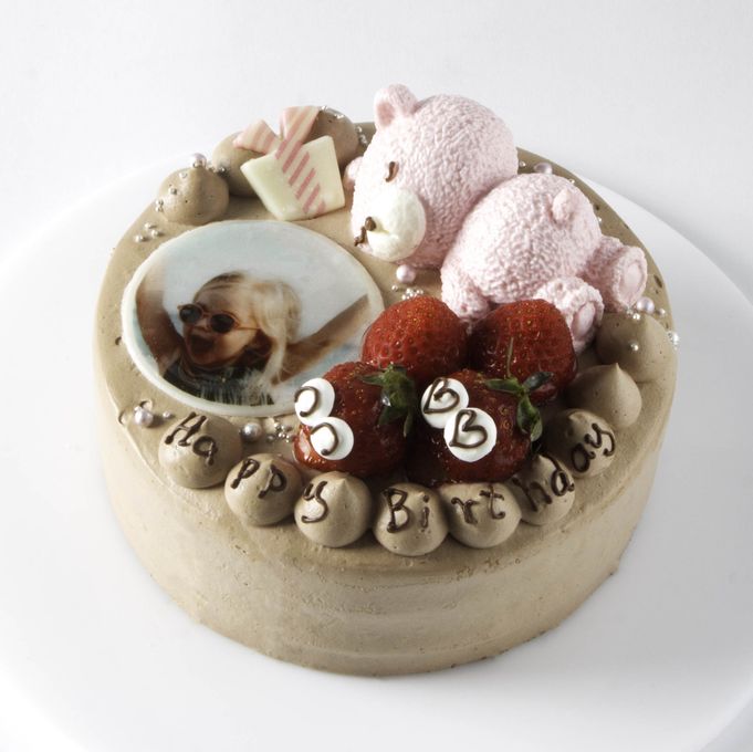 クマさんといちごの写真ケーキ(^^♪ チョコ生クリーム 5号 2