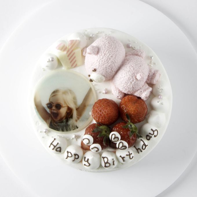 クマさんといちごの写真ケーキ(^^♪ 生クリーム 6号 4