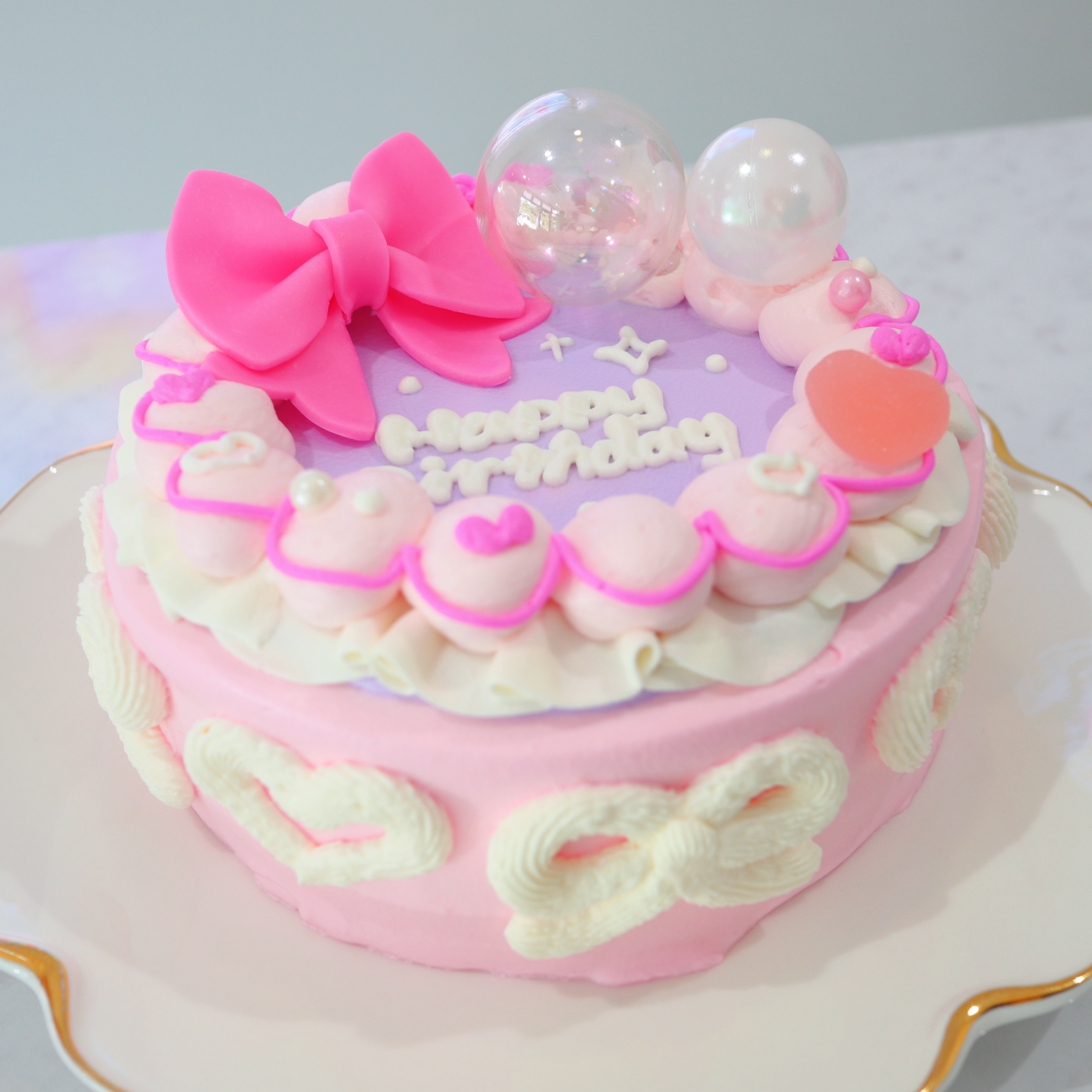 リボンのセンイルケーキ 韓国風ケーキ 5号（Milkymoco） | Cake.jp