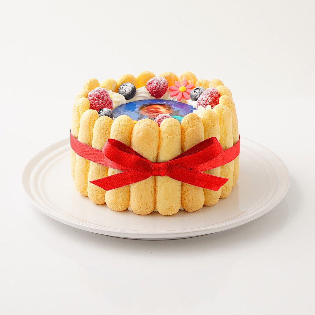【リボンは3色から選べる！】オリジナルフォトケーキ シャルロットケーキ 4号 12cm