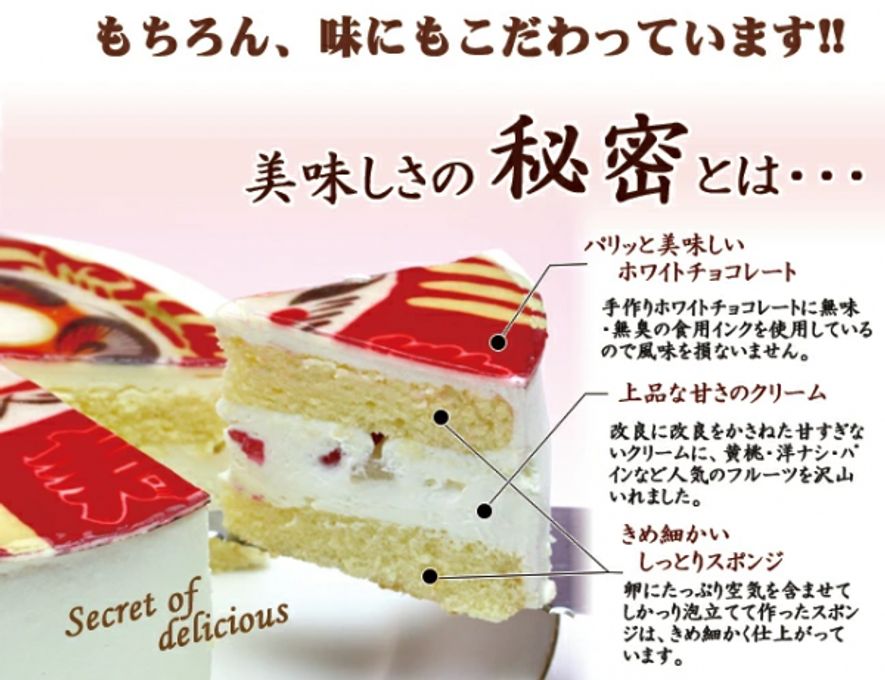 ケーキ だるま 開運 風水 写真ケーキ 生クリーム味（チョコペン付） 10号サイズ 5