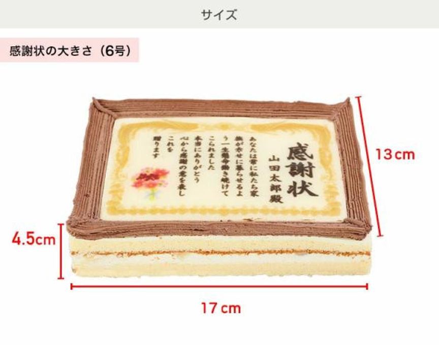 ケーキ 感謝状 名入れ 写真 元祖 表彰状 6号サイズ キャラメルクリーム味 9
