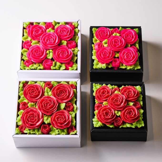『食べられるお花のケーキ』【エレガントピンク】Anniversaryボックスフラワーケーキ＜ミニサイズ＞  4