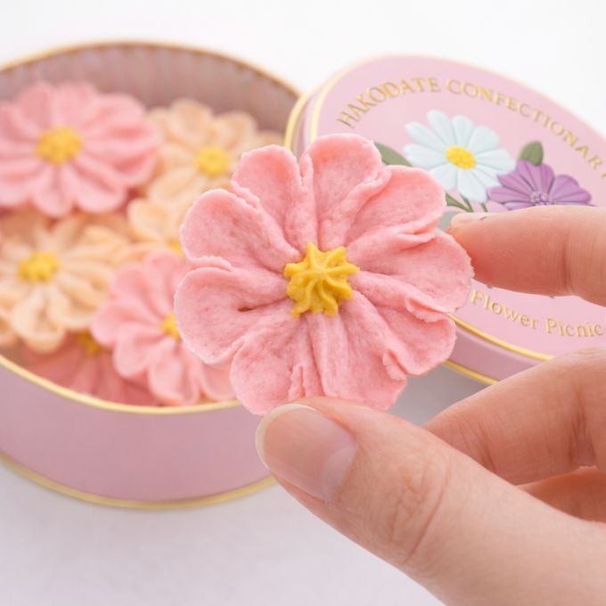 花咲く焼菓子「お花のぼうろ（コスモス）いちご餡白餡」3缶セット｜オリジナル紙袋を3枚 2