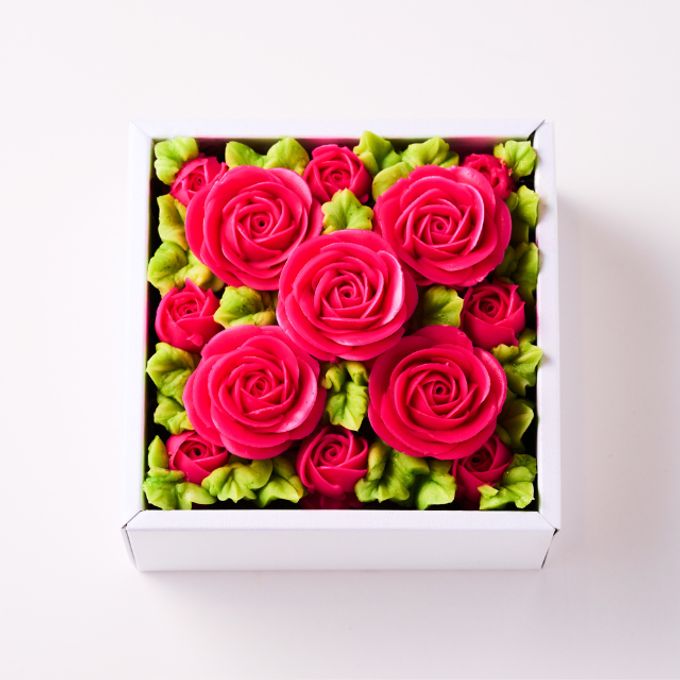 『食べられるお花のケーキ』【エレガントピンク】Anniversaryボックスフラワーケーキ 3