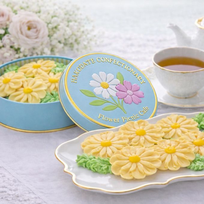 花咲く焼菓子「お花のぼうろ（マーガレット）白餡」3缶セット｜オリジナル紙袋を3枚 1