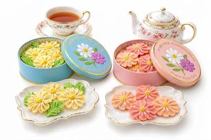 花咲く焼菓子「お花のぼうろ」2缶詰合せ｜コスモス・マーガレット｜専用クリアケース付き｜