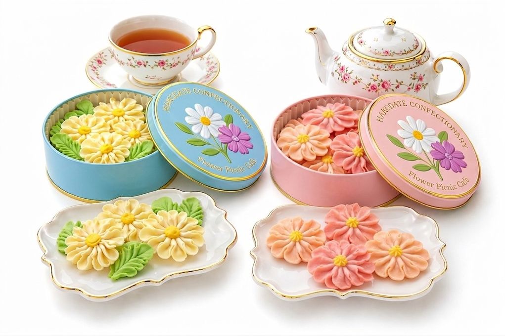 花咲く焼菓子「お花のぼうろ」2缶詰合せ｜コスモス・マーガレット｜専用クリアケース付き｜ 1