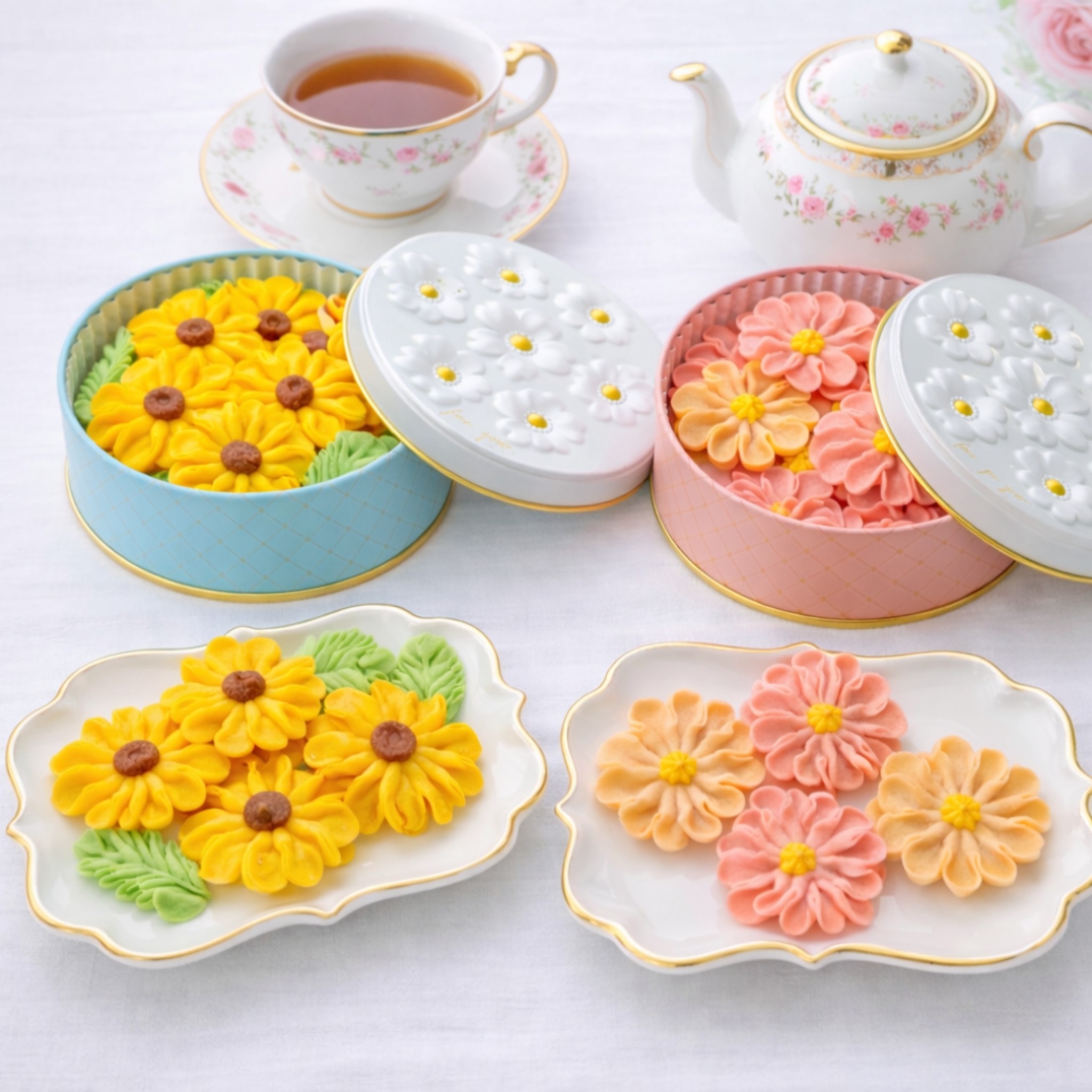 花咲く焼菓子「お花のぼうろ」2缶詰合せ｜コスモス・ヒマワリ｜クリア