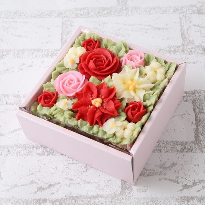 食べられるお花のクリスマスフラワーケーキBOX～ポインセチア～  2