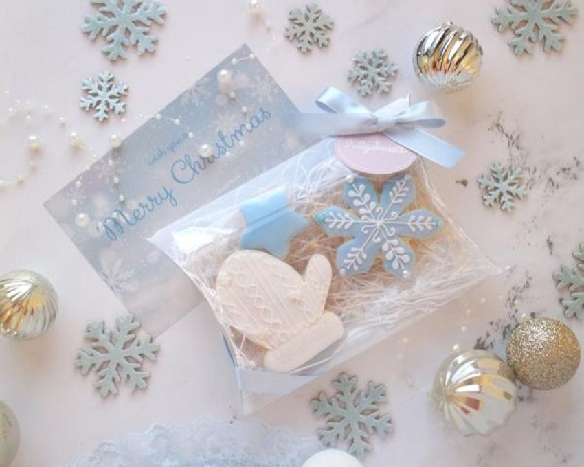 【店頭受取】クリスマスアイシングクッキー 3枚ギフトセット（水色・手袋） 6