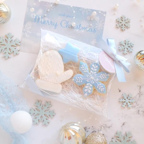 クリスマスアイシングクッキー 3枚ギフトセット（水色・手袋）（KITTY