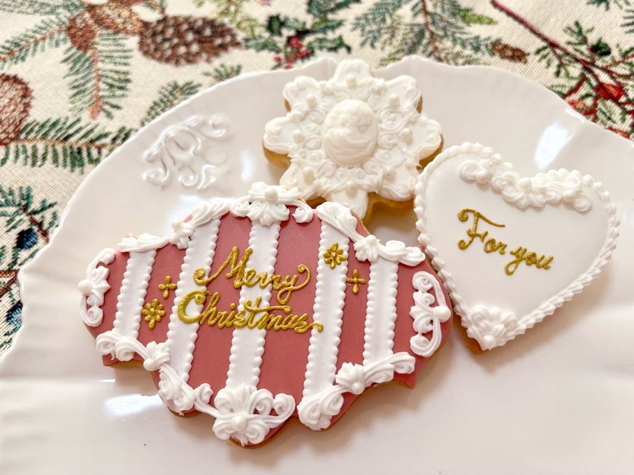 【クリスマスプレゼント】メッセージ入りエレガントなアイシングクッキー3枚セット♡ギフトボックス入り 2