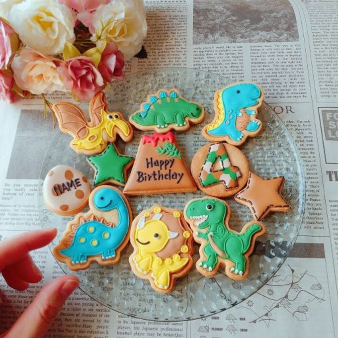 【誕生日セット】恐竜のアイシングクッキー２枚～ 1
