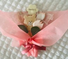 チューリップとくまちゃんの花束アイシングクッキー