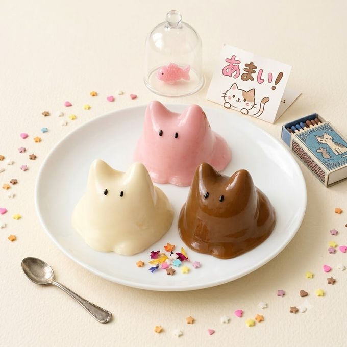 ねこプリン 4個（ミルク×2、苺ミルク、チョコミルク） 1