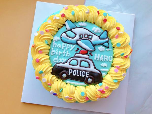 乗り物パトカー飛行機ケーキ 5号（decolne） | Cake.jp