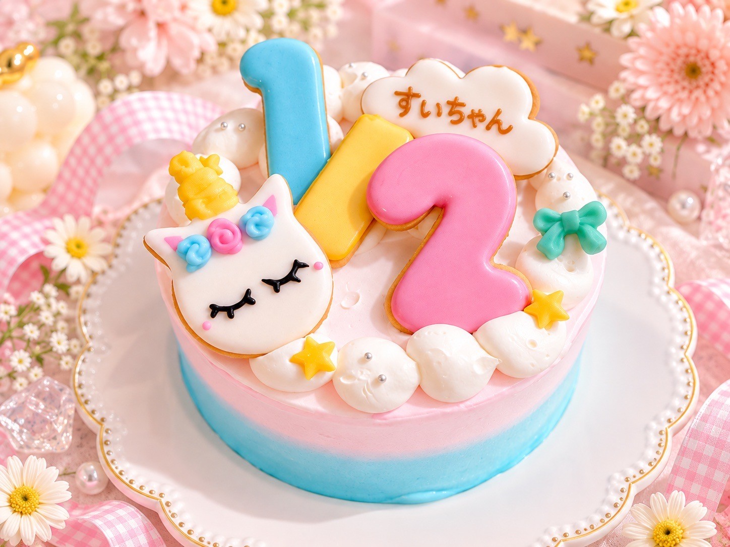 カスタム可！ハーフバースデーケーキ 4号（decolne） | Cake.jp