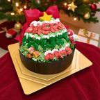 クリスマスツリーにサンタが必死にえっほっえっほケーキ 5号&3号 クリスマス2025 5