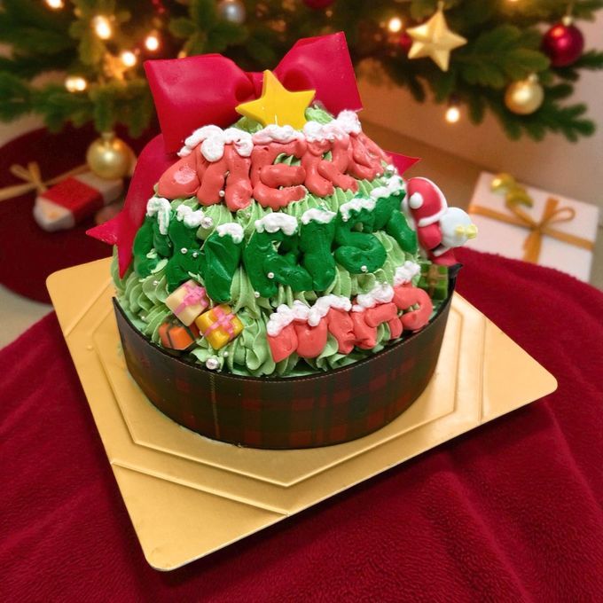 クリスマスツリーにサンタが必死にえっほっえっほケーキ 5号&3号 クリスマス2025 5