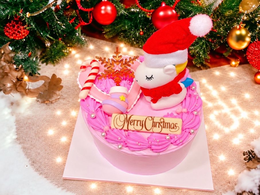 ユニコーンサンタピンクケーキ 4号 クリスマス2026 1