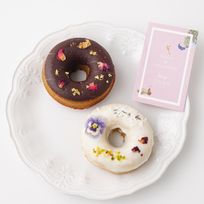 ちょっとしたギフトや差し入れに お花の焼きドーナツ 2個入りbox「A」 洋梨×ラベンダー&アールグレイ×ローズ  